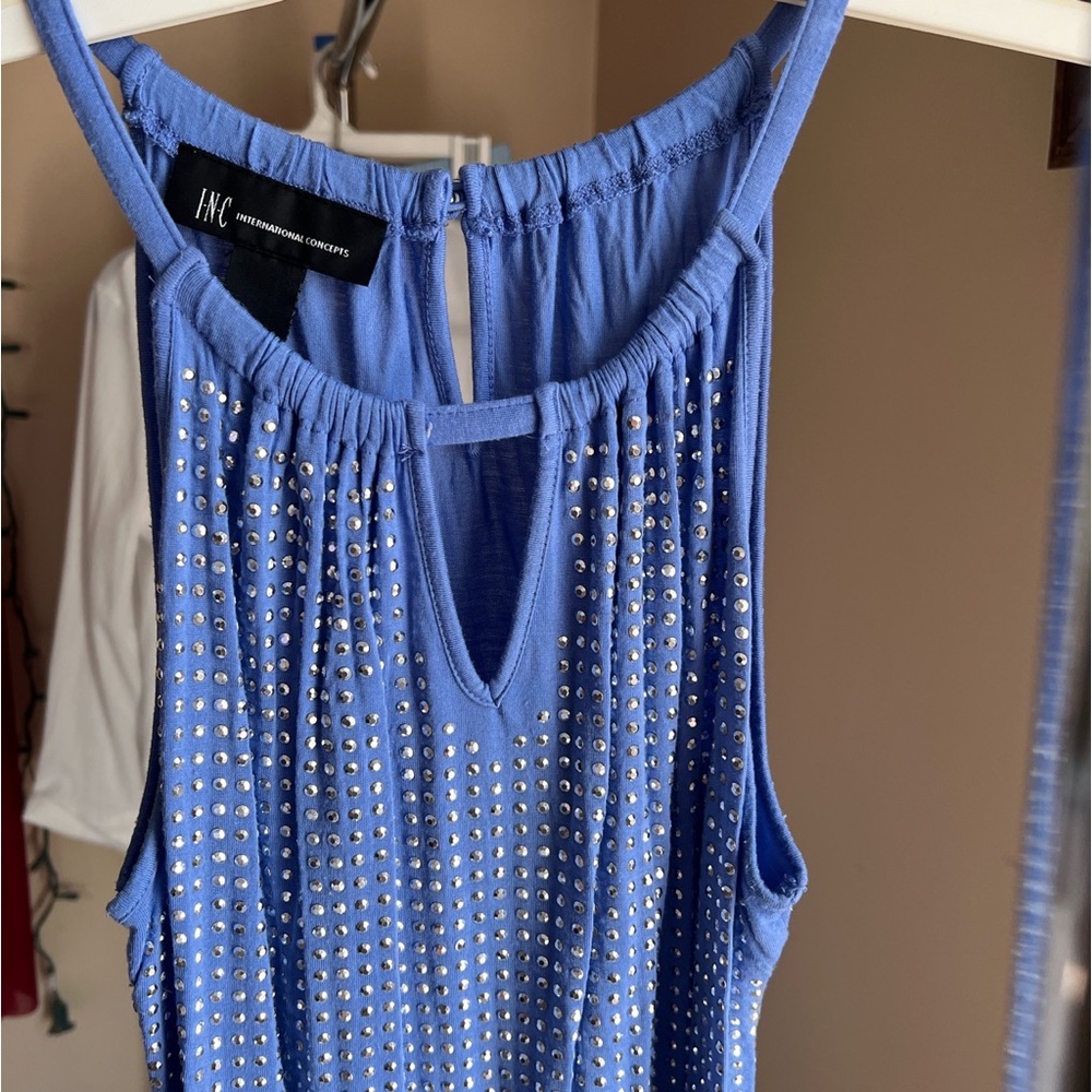 INC International Concepts Scoop Neck Periwinkle Rhinestone Top